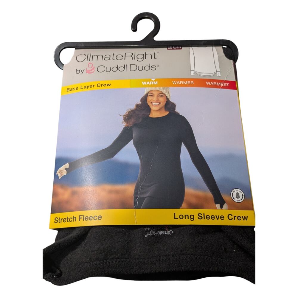 Cuddl Duds Base Layer Warm Stretch Fleece Black Crew Long Sleeve Size S NWT